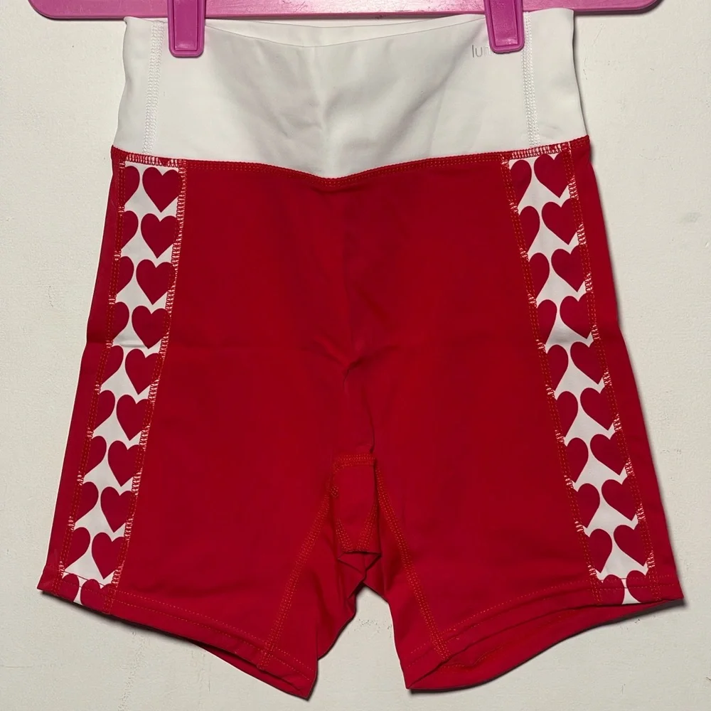 Lumi Valentine red white Crop Top and Shorts 2 piece dance matching set NWT